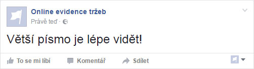 Velký text příspěvku na Facebooku